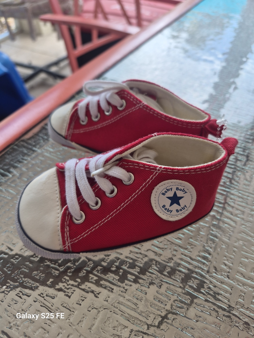 Red Canvas Baby Shoes with Star Badge